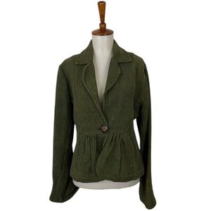 80s 90s Green Knit Jacket Vintage S Blazer 100% Cotton Retro Whimsical Academia